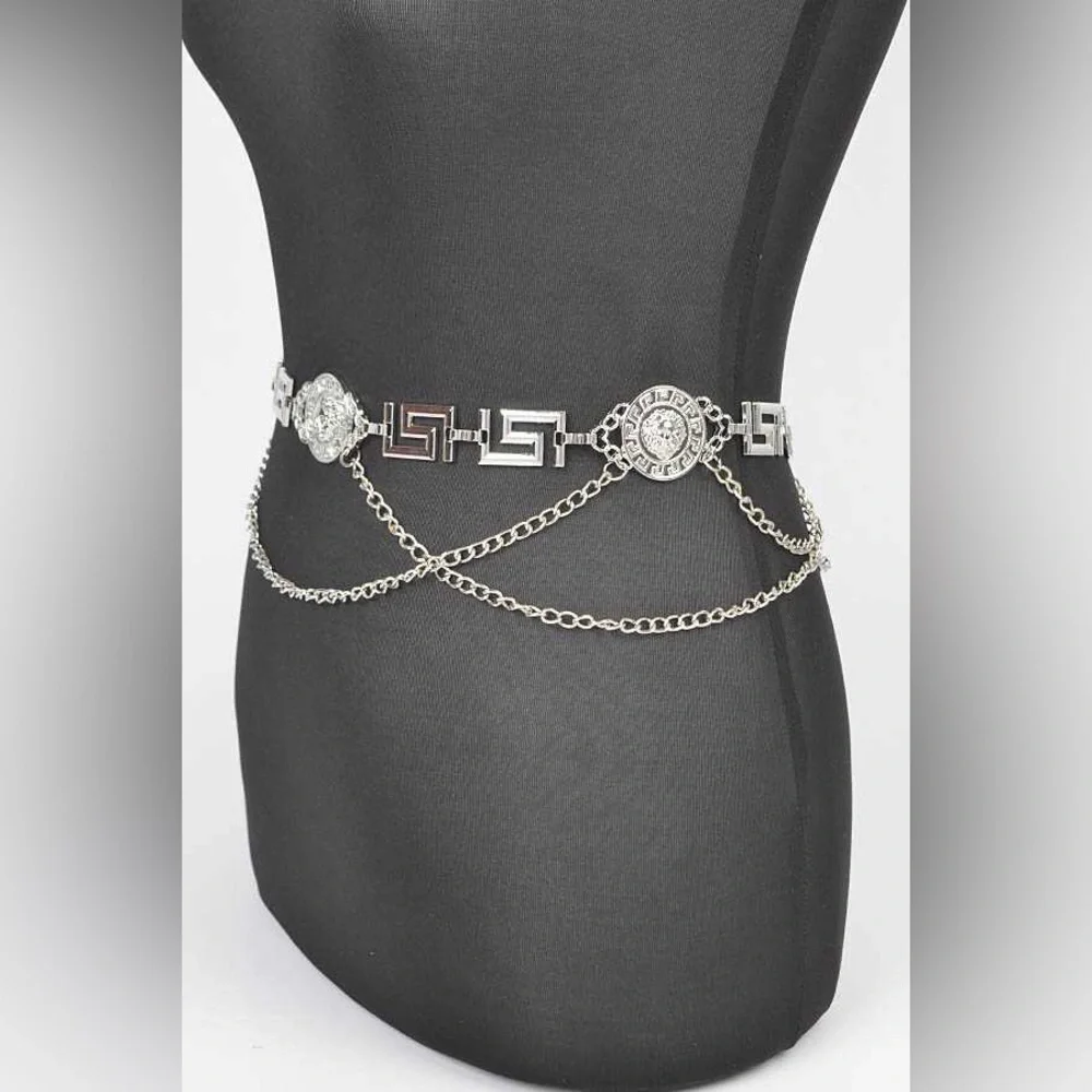 Plus Size Gold or Silver Medallion Chain Statement Belt